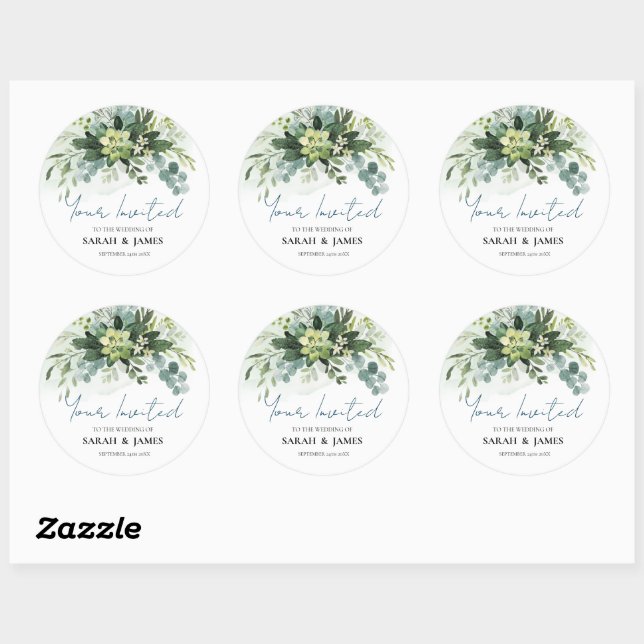 Sticker Rond Vert doux Mariage Succulent Floral Botanique (Feuille)