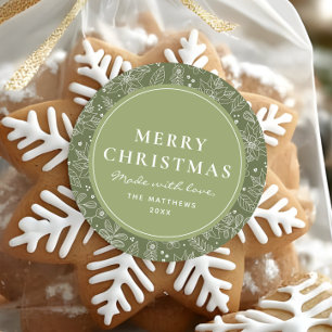 Sticker Rond Vert élégant Fabriqué avec Amour Joyeux Noël