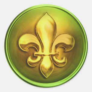 Sticker Rond Vert et or et Fleur de Lis Embossé Look