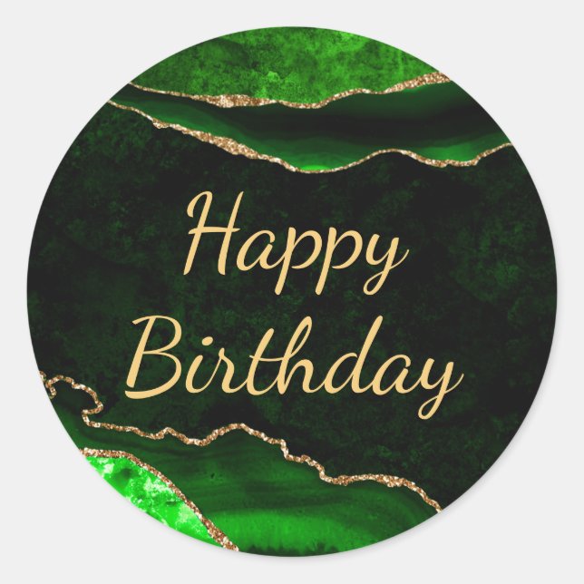 Sticker Rond Vert et Or Paillettes Marbre Agate Anniversaire (Devant)