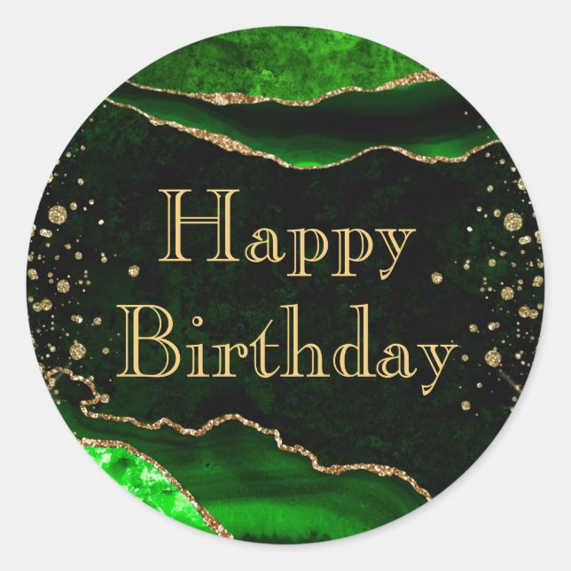 Sticker Rond Vert et Or Paillettes Marbre Agate Anniversaire (Devant)