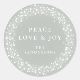 Sticker Rond Vert Étincelle Lumière Paix Amour+Joie Noël