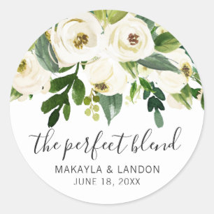 Sticker Rond Vert floral blanc moderne Mariage élégant