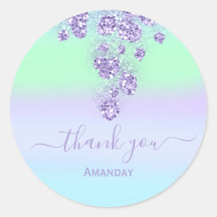 Sticker Rond Vert floral pailleté Nom de mariage 16 ans doux