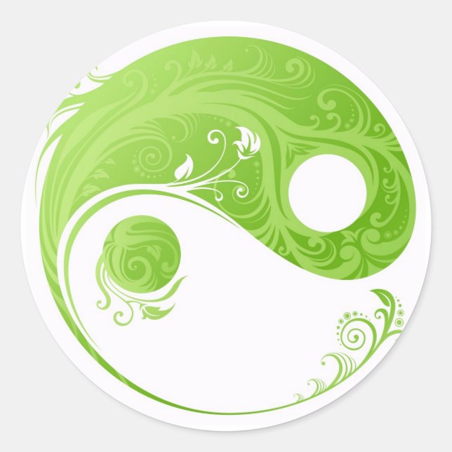 STICKER ROND VERT FLORAL YIN YANG DESIGN (Devant)
