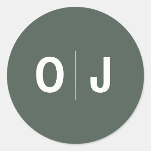 Sticker Rond Vert Foncé   Initiale minimaliste Mariage Scandi