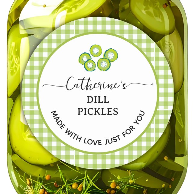 Sticker Rond Vert gingham carreau Pickle fait maison au fenouil (Créateur téléchargé)