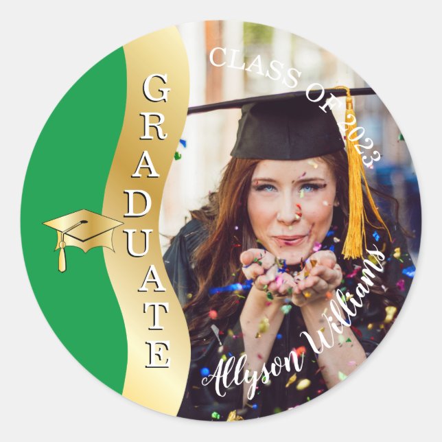Sticker Rond Vert | Gold Graduate Wave Grad Casquette photo (Devant)