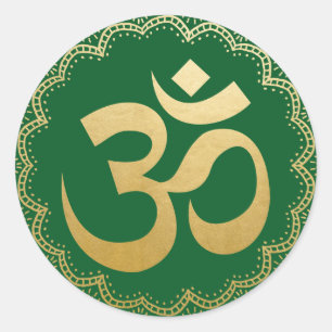 Sticker Rond Vert indou d'or de Faux de yoga de symbole de