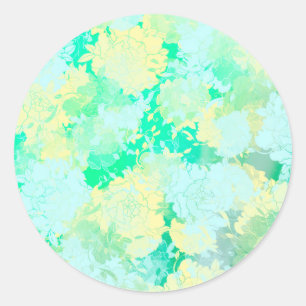 Sticker Rond Vert japonais, motifs de fleurs