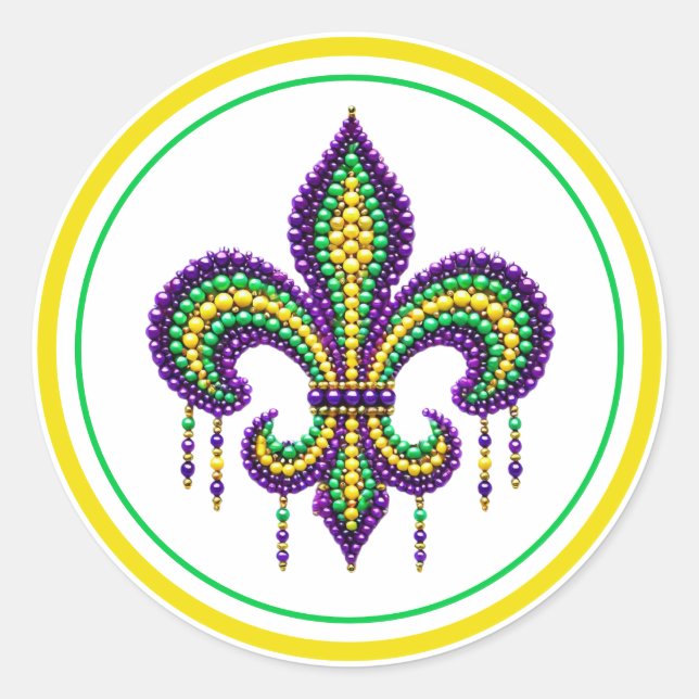 Sticker Rond Vert jaune pourpre Mardi Gras fleur de lis (Devant)