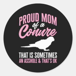 Sticker Rond Vert Joue Conure Maman Perroquet Oiseau Soleil Con