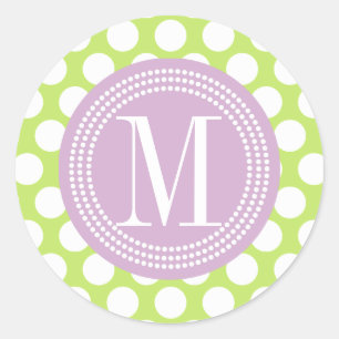 Sticker Rond Vert & Lavande Gros Pois Monogramme