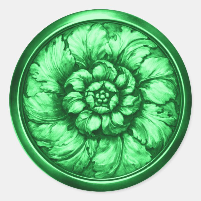 Sticker Rond Vert Look Vintage Baroque Relief 12 (Devant)