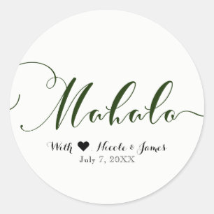 Sticker Rond Vert MAHALO Merci Faveur de Luau Hawaïen Blanc