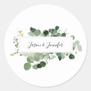 Sticker Rond Vert Mariage moderne Couple Noms personnalisés Bla