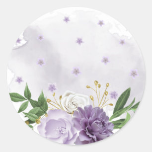 Sticker Rond vert mauve blanc fleuri