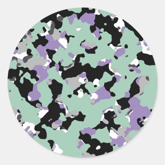 Sticker Rond Vert menthe et camouflage violet impression camouf (Devant)