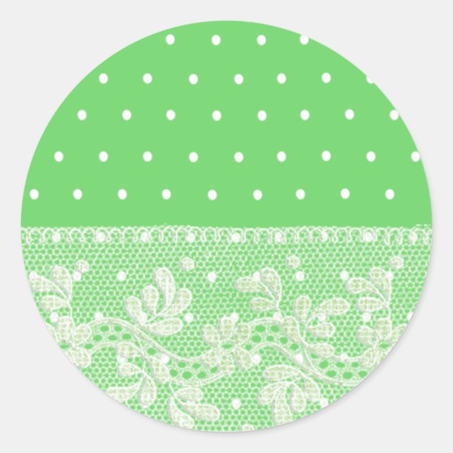 Sticker Rond Vert mignon avec points blancs et dentelle fleurie (Devant)
