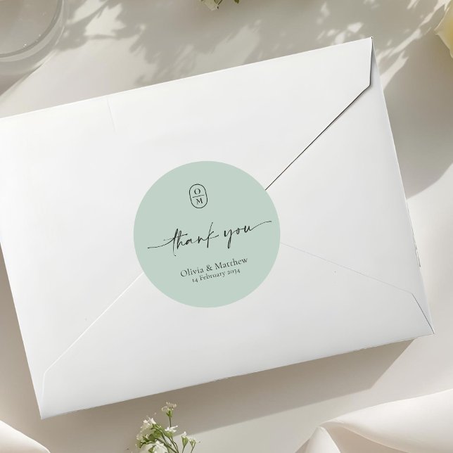 Sticker Rond Vert mousse | Monogramme de mariage chic et modern (Créateur téléchargé)