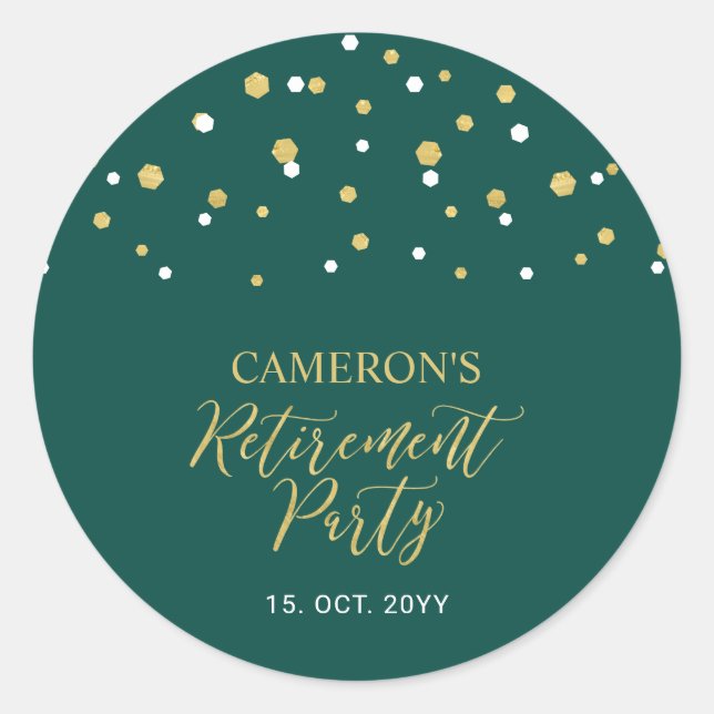 Sticker Rond Vert & Or | Cadeau de fête de retraite moderne (Devant)