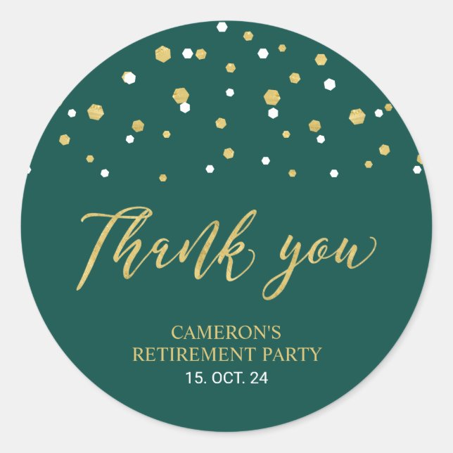 Sticker Rond Vert & Or | Cadeau de retraite moderne Merci (Devant)