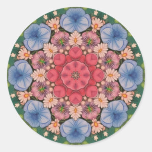 Sticker Rond ~ Vert rose jaune bleu kaléidoscope 3D ~