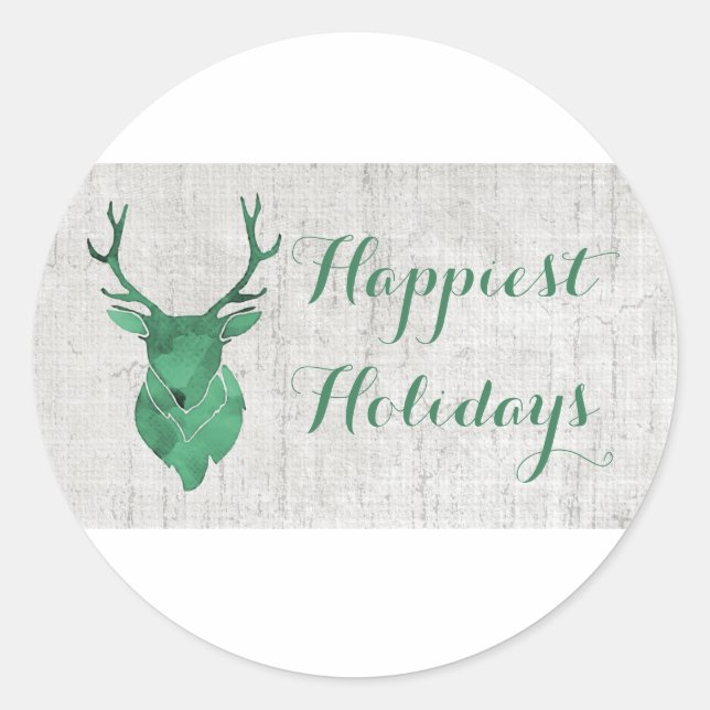 Sticker Rond Vert Russe Aquarelle Deer Holiday (Devant)