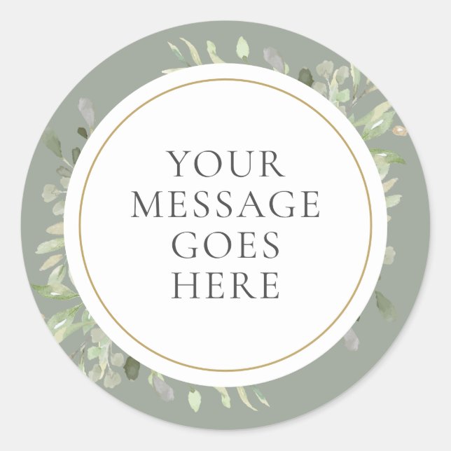 Sticker Rond Vert sauge aquarelle mariage or (Devant)