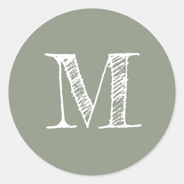 Sticker Rond Vert Sauge Monogramme Initiale (Devant)