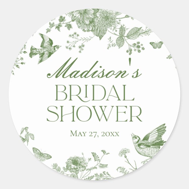 Sticker Rond Vert Toile De Jouy Vintage Floral Fête de Mariée (Devant)