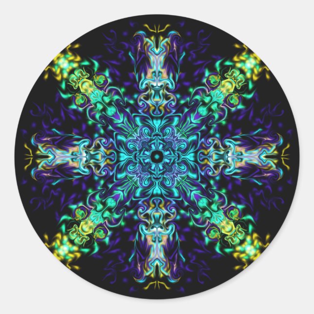 Sticker Rond Vert Turquoise Psychédélique Bohème Mandala (Devant)