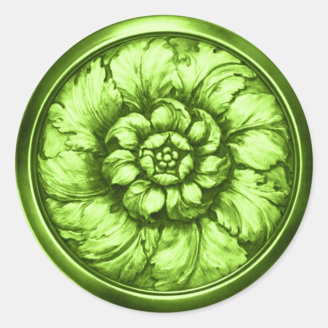 Sticker Rond Vert Vintage Aspect Baroque Relief 4 (Devant)