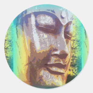 Sticker Rond Vert visage bouddha