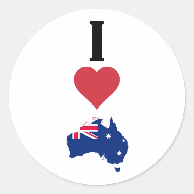 Sticker Rond Vertical I Love Australia / I Heart Australia (Devant)