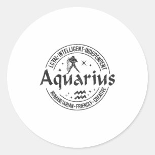 Sticker Rond Vertus Aquarius Style Vintage Design Zodiac, Aqua