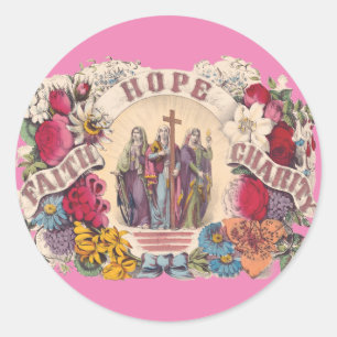 Sticker Rond Vertus théologales Foi, Espérance et Charité