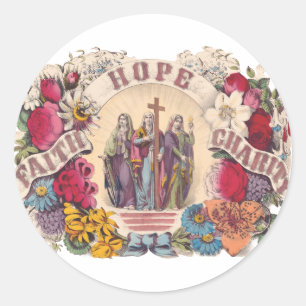 Sticker Rond Vertus théologales Foi, Espérance et Charité