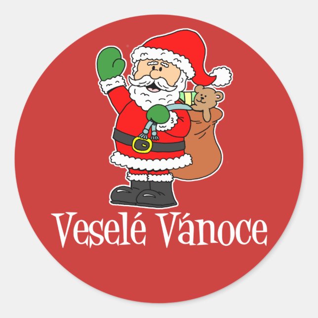 Sticker Rond Vesele Vanoce Tchèque Noël Père Noël Rouge (Devant)