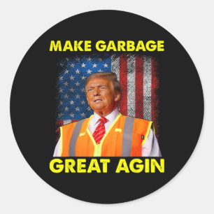 Sticker Rond Veste orange Trump rendent Garbyge encore plus drô