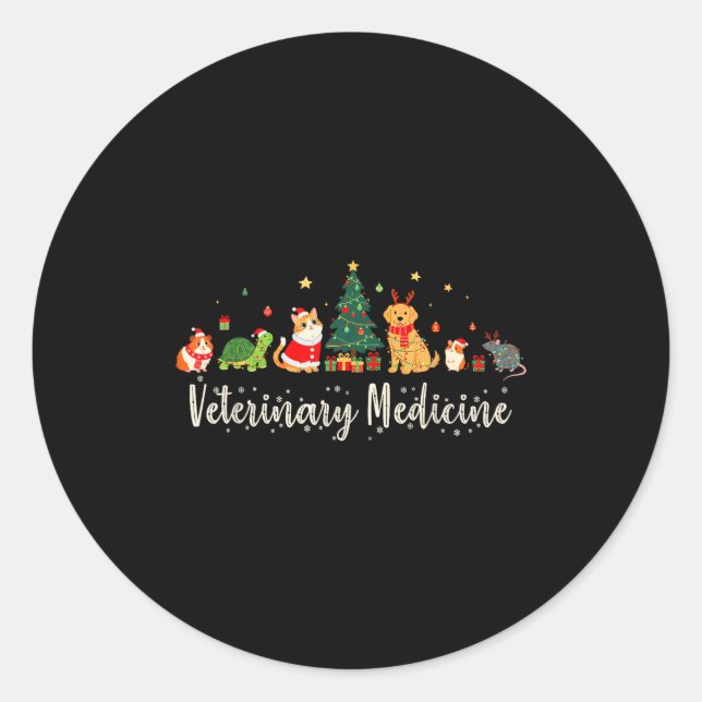 Sticker Rond Vet Tech Animal Christmas Xmas Vibes Veterinary Me (Devant)
