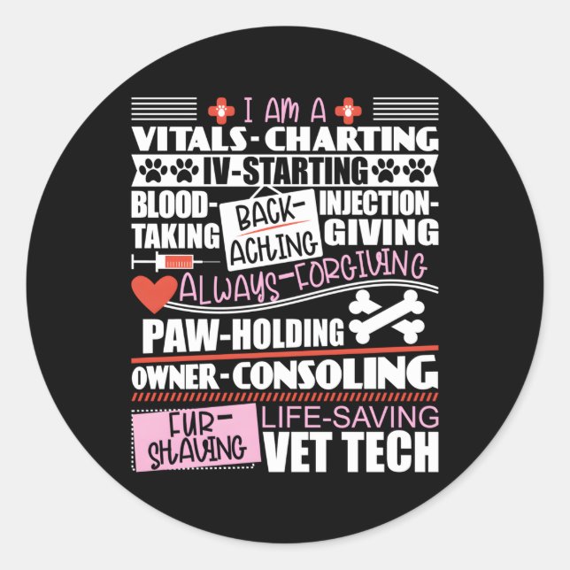 Sticker Rond Vet Tech Vétérinaire Vétérinaire Ecole Vétérinaire (Devant)