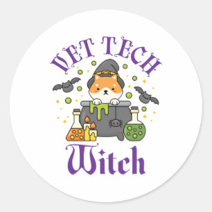 Sticker Rond Vet Tech Witch Technicien vétérinaire Halloween