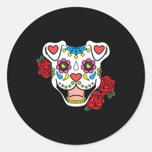 Sticker Rond Vêtement Pitbull Crâne de Sucre Homme Femme Cadeau