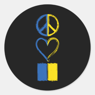 Sticker Rond Vêtements avec drapeau ukrainien Peace Love Ukrain