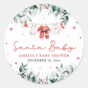 Sticker Rond Vêtements de bébé rouge Santa Baby Noël Cadeau de
