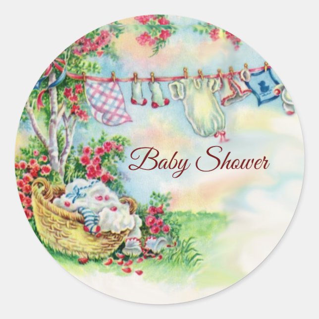 Sticker Rond VÊTEMENTS DE BÉBÉ TENANT DANS LE Baby shower DE JA (Devant)