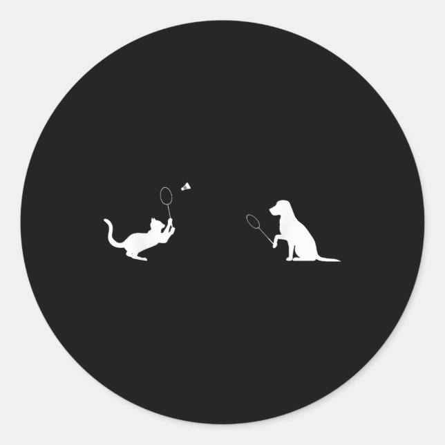 Sticker Rond Vêtements de design de chat de badminton drôle et  (Devant)