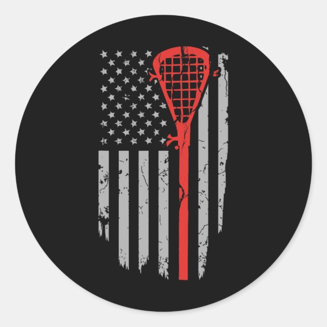 Sticker Rond Vêtements de jeunesse de lacrosse de drapeau améri (Devant)