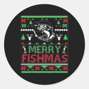 Sticker Rond Vêtements de Noël de pêche moche par poisson